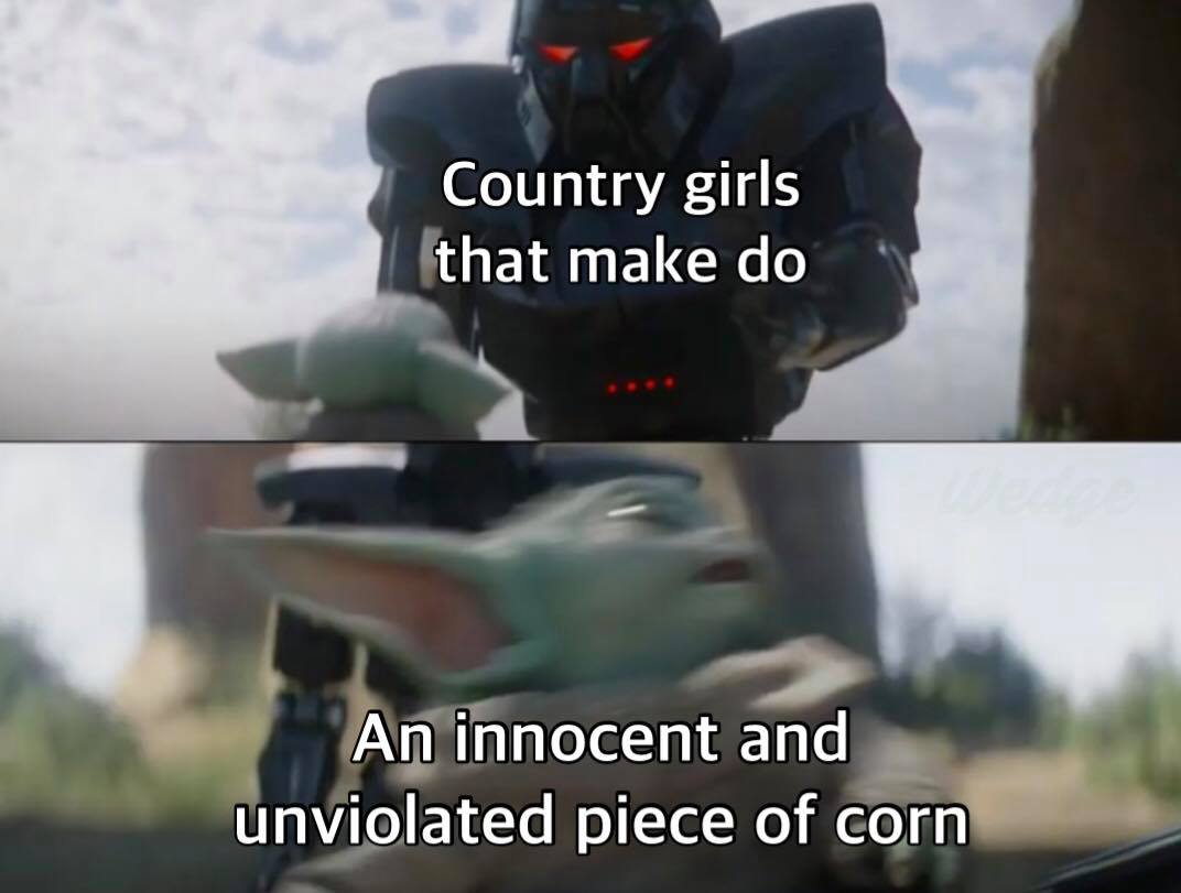 The meme is a humorous comparison between a stereotypical depiction of a "country girl" and a fictional alien from the Star Wars franchise. The image juxtaposes a rugged, outdoorsy woman with a scowling, armor-clad bounty hunter from the Star Wars universe, with the text "Country girls: 1, 2, 3, 4, 5" and "Bounty hunters: 1, 2, 3, 4, 5". The meme pokes fun at the idea that a "country girl" is somehow more capable and competent than a bounty hunter, implying that the country girl is somehow more effective at dealing with a threat than a trained professional.